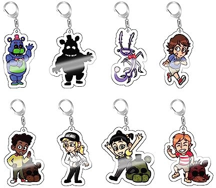 Jiumaocleu Lot de 8 porte-clés FNAF Five Nights Game - Pendentif pour cartable - Ornement à suspendre - Figurine de sécurité en acrylique - Accessoires pour fans, Type 4, 5CM