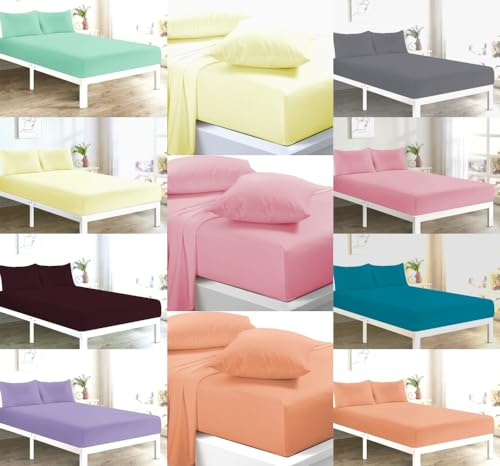 KARKARM Non Iron 4 Piece Bed Sheets Set – Flat Sheet + Fitted Sheet + 2 Pillowcases – Double Sheet Set – Soft and Comfortable Poly Cotton Percale – Plain Bedsheet Sets (Grey)