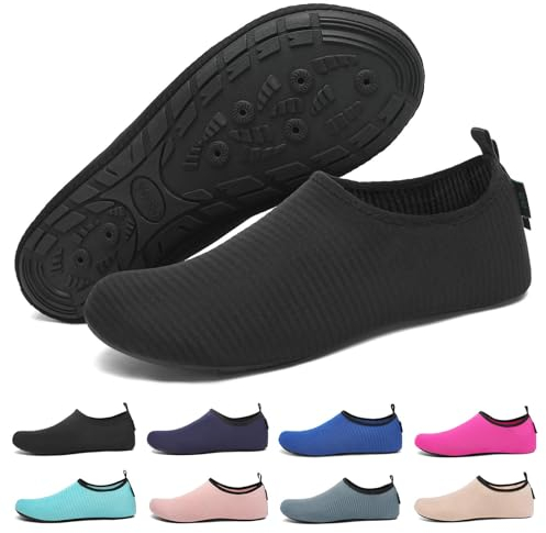 SAGUARO Badeschuhe für Herren Damen - Schnell Trocknend Barfuß Wasserschuhe Seeigel Schwimmschuhe Aquaschuhe Surfschuhe Tauchschuhe mit Drainagelöcher Rauchig Schwarz Gr.46/47