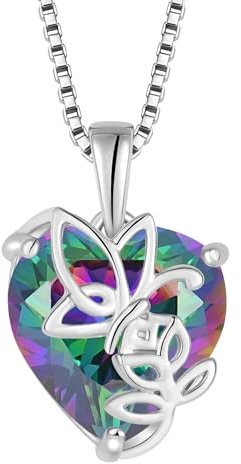 YL Herz Halskette 925 Sterling Silber Schmetterling Rosa Anhänger Kette Regenbogen Schmuck Geschenke für Damen Mutter Freundin