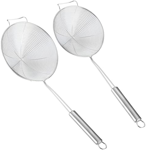 ZSMJAER 2 Espumadera Acero Inoxidable, Espumaderas de Cocina, Espumadera ArañaL, Adecuada para Escurrir Frituras de Sartenes y Ollas, para Extraer Fritos Pequeños, Croquetas, Tallarines, Huevos