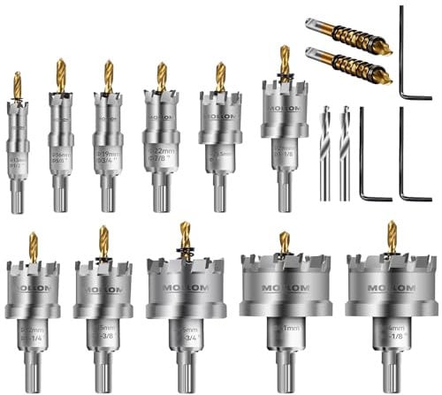 MOLLOM 11 piezas (13-54 mm) Kit de Sierra de Carburo TCT para metal duro con 5 brocas piloto adicionales y 3 llaves hexagonales