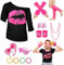 80er Jahre Outfits Damen Set, 80er 90er Jahre Kostüm Outfits Zubehör mit T-Shirt Stirnband Ohrring Halskette Netz-Handschuhe Neonbrille Beinstulpen für 80 Jahre Karneval Faschingskostüme (M)