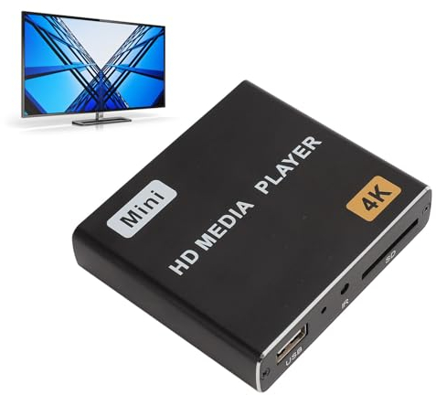 HDMI Mediaplayer,Klein 4K Mediaplayer mit Fernbedienung, Digitaler MP4 Player für Festplatte/US Laufwerk/TF Karte/H.265 MP4 PPT MKV AVI,Unterstützt HDMI/AV und USB Maus/Tastatur