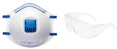 Portwest P201WHR FFP2 Mascherina Anti Polvere con Valvola, Bianco, Confezione da 10 pezzi & OCCHIALI SICUREZZA unisex 3M ART. 71448 VISITOR