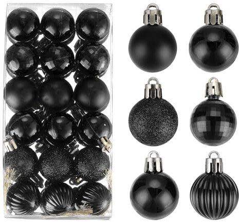 sourcing map Adornos de bola de Navidad para árbol de Navidad, bolas negras de 1.2 pulgadas/3 cm para decoración de fiestas, bodas, vacaciones, decoración de Navidad, 36 piezas