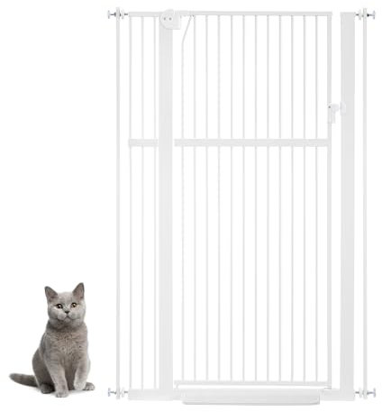 unipaws Hundegitter, 142 cm hoch, 75-95 cm breit, druckmontiertes Katzengitter für Tür, Innentreppe, Spaziergang durch Haustiergitter, Weiß