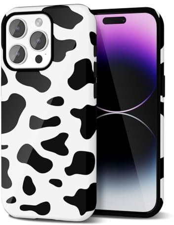 Svanove Cow Print Phone Case for iPhone 14 Pro Max Case Girly Trendy Pattern, Retro Cool Animal Print, Luxury Cute Case for Women Girl, Glossy Aesthetic Y2k Hard Shell Plastic Slim Cover, Black