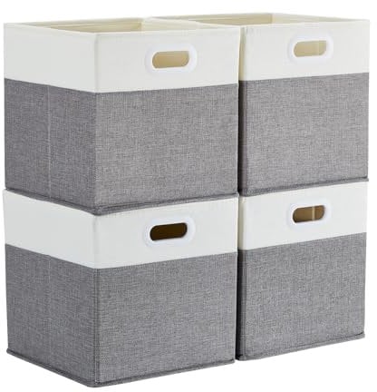 Mangata Cube Storage Boxes 33x38x33 cm, Large Fabric Storage Baskets for Kallax Box, Clothes Bins, Baskets, Chests,Toys (Grey/Cream White, 4Pcs)