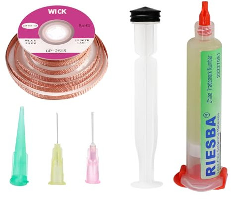 Flussmittel Löten 10ml No-Clean Bleifreies Kolophonium Flussmittel 2.5mm/1.5m Entlötlitze Geeignet für Handy-Lötungen Bga Haushaltsgerätereparaturen