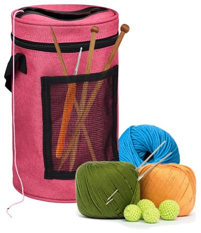 EQLEF Strickbeutel für Wolle - Rot - Yarn Bag - Oxford-Stoff - 15 x 25 cm - Strick-/Häkeltasche