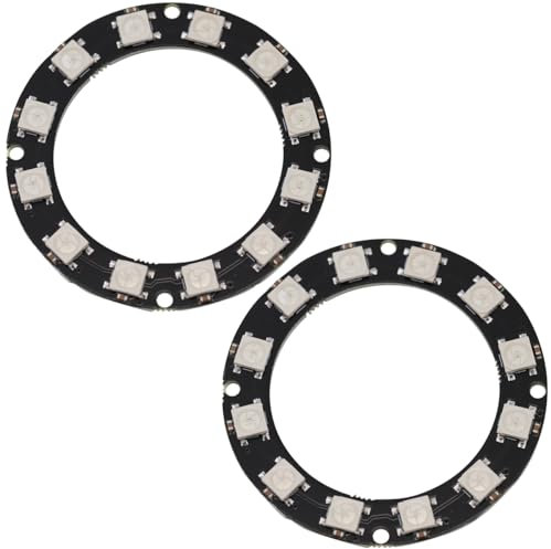 Heevhas WS2812 5050 5 V RGB-LED-Ring 12 LEDs Vollfarbe RGB-Lichtmodul-Zubehör LED-Ringlampenplatine zur Dekoration (2 Stück)