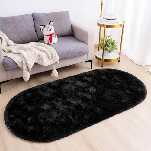 AIMECO Skandinavischer Teppich lang oval Waschbarer Teppich Memory Foam Wohnzimmerteppich Schlafzimmerteppich Kinderteppich 160x200 cm,Schwarz