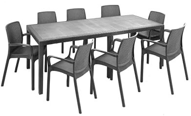 Dmora - Outdoor Lounge Set Manarola, Outdoor Lounge Set, Ausziehbarer rechteckiger Tisch mit 8 Stühlen mit Armlehnen, Made in Italy, Anthrazit