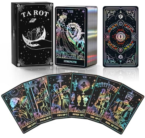 WJPC Silver Foil Edge Tarot Cards with Guide Book Set&Gift Box for Beginner& Expert. Original Design Tarot Cards Decks (Silver Edge)