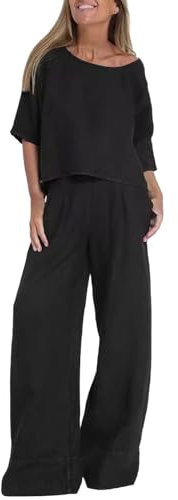 Tuta Lino Donna Estiva Elegante Estivo Larghi Tute Da Ginnastica Taglie Forti Cotone E Lino Casual Camicia E Pantaloni Jogging Palestra Completi Estivi Comodo Spiaggia Traspirante Tuta Da Casa