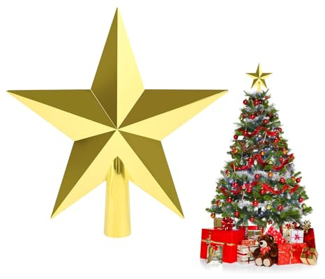 SULOLI 20cm Brillant Étoile Sapin Noël en Plastique Topper d'arbre de Noël | Décoration de Sapin de Noel (Or)