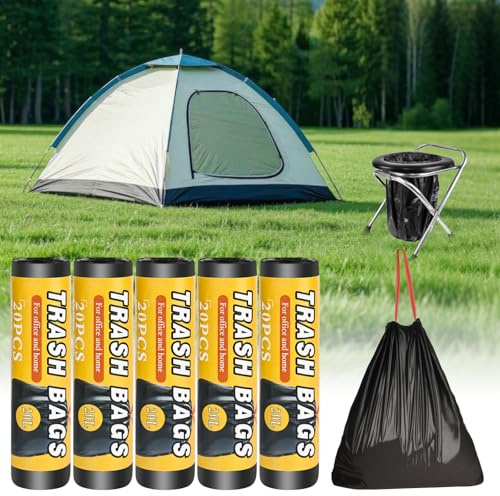100Stück Toilettenbeutel Schwarz Set mit Kordelzug, 60 * 50CM Biologisch Abbaubare, Beutel für Campingtoiletten, Toilettenbeutel Campingtoilette Müllbeutel Extra Dick für Campen, Wandern, Reisen