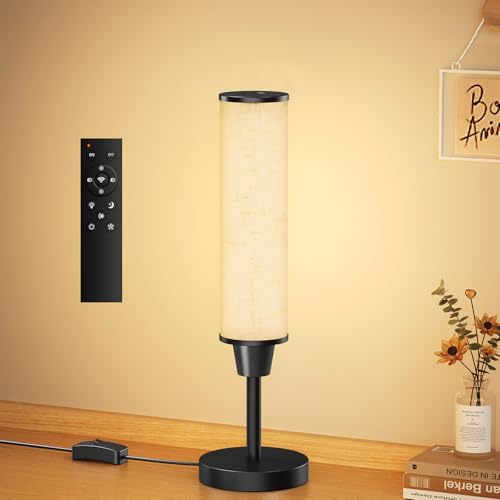 pekipe Table Lamp with Remote, Black,Linen lampshade | Bedside Lamps, Adjustable Brightness & Color Temperature,Dimmable,remote control lamp,For Living Room Bedroom Office
