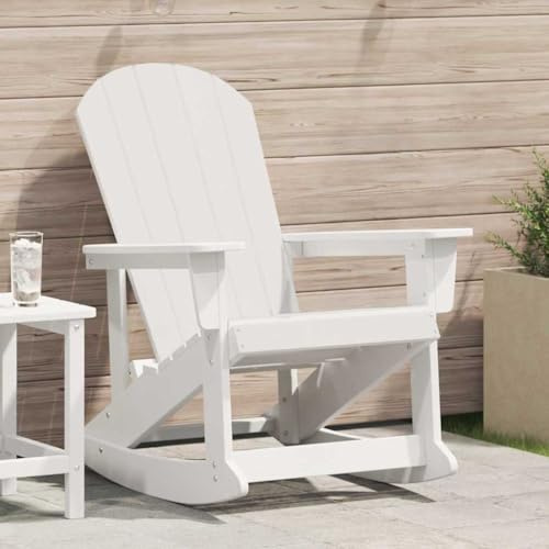 Holamys Adirondack Schaukelstuhl Weiß, 73,5x92x90cm HDPE, wetterfester Gartenstuhl für Balkon und Terrasse, bequemer Outdoor Sessel, pflegeleicht