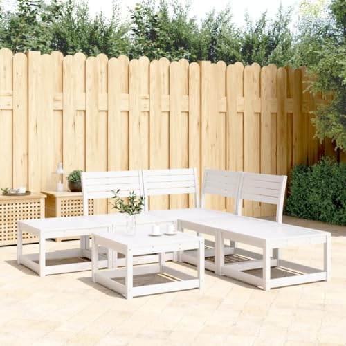 Ziaphsol 5-TLG. Garten-Sofagarnitur Weiß Massivholz Kiefer, Modulares Outdoor Möbel Set für Terrasse Balkon, Bequeme Patio Sitzgruppe