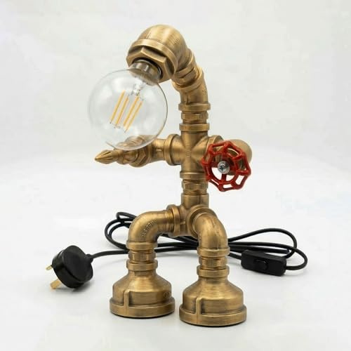 Industrial Steampunk Robot Styel Table Lamp Brushed Copper E27 Desk Light | Brushed copper robot pipe design | Metal finish | E27 fitting | Ideal for bedroom, office, bar, café & bedside décor