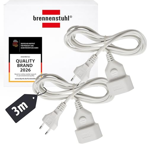 Brennenstuhl 2er Set Kunststoff-Verlängerungskabel 3m | Verlängerungskabel für den Innenbereich, mit Euro-Stecker und Kupplung, weiß