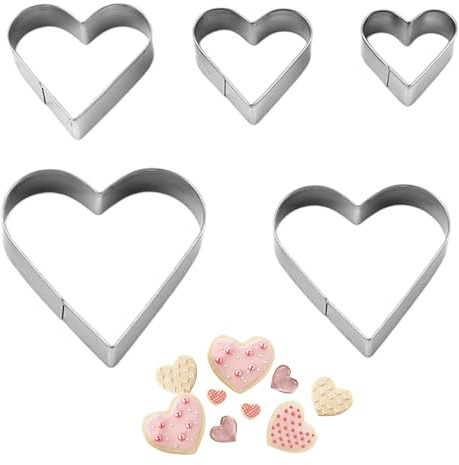 5 Pezzi Tagliabiscotti Cuore Acciaio Inox, Set Formine Cuore 5 Misure, Stampi Biscotti e Tagliapasta per Fondente, Marzapane, Sandwich, Frutta, Verdura, Dolci, Decorazioni per Torte e Cucina DIY