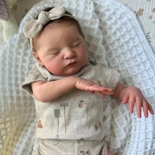 ROSHUAN Reborn Babypuppen Silikon Ganzkörper Vinyl Mädchen Laura 50.8 cm Realistische Babypuppen Lebensechte Neugeborene Babys Puppe Aussehen Echt Leben Schlafende Babys Puppe mit Zubehör