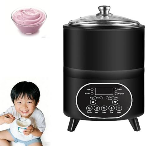 Yogurtera Inteligente Temperatura Constante,Fermentación e Incubación con Temporizador,Calentamiento Uniforme 360°,Interior Extraíble Acero Inoxidable para Vinagre Frutas,Natto y Vino Arroz(Black,8L)