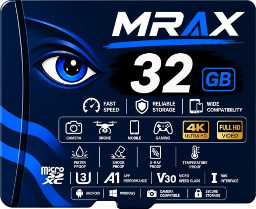 MRAX 32GB Micro SD Card U3 A1 V30 microSDXC – 4K Ultra HD Memory Card for Camera, Drone, Android Mobile, Gaming & Tablet – High Speed Reliable Storage