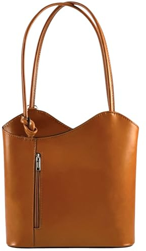 KMISSO Damen Echtleder Tasche 2 in 1 Schultertasche Rucksack aus echtem Leder hergestellt in Italien mit Reißverschlussfächern