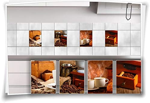 Medianlux Fliesenaufkleber Fliesen-Bild Kaffee Cappuccino Latte-Macchiato Espresso Kaffeebohnen Küche Deko Folie Coffee, 15x20cm, Vinyl, Braun, Realistisch, Rechteck, Outdoor, Wand