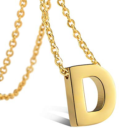 VU100 Halskette Initiale D Alphabet Anhänger für Damen Mädchen Vergoldet Edelstahl Brief Halskette mit Buchstaben in Gold Kette 45+5CM