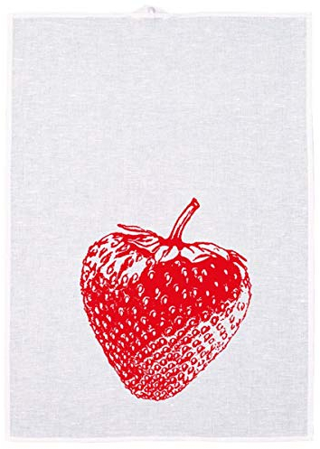 Frohstoff - Geschirrtuch, Trockentuch, Küchentuch - Halbleinen - Erdbeere - Weiß/Rot- 50 x 70cm