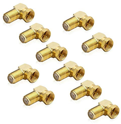 conecto 90-Grad-Winkeladapter F-Stecker auf F-Buchse, Adapter zum Abwinkeln eines F-Anschlusses vergoldet (10 Stück)