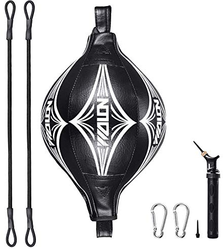 Double End Ball, Boxing Speed Ball Leather Boxing Ball with Pump Speed Dodge Ball Include 2pcs Ring Locking for Gym MMA Boxing Sports Punch Bag (Black)