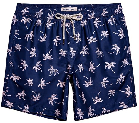 MaaMgic Homme Short de Bains Imprimé Séchage Rapide avec Slip en Filet Maillot de Bain Pants Court de Sport pour Vacance a la Plage, Bleu Foncé Cocotier, XX-Large(tour de taille:94~99cm)