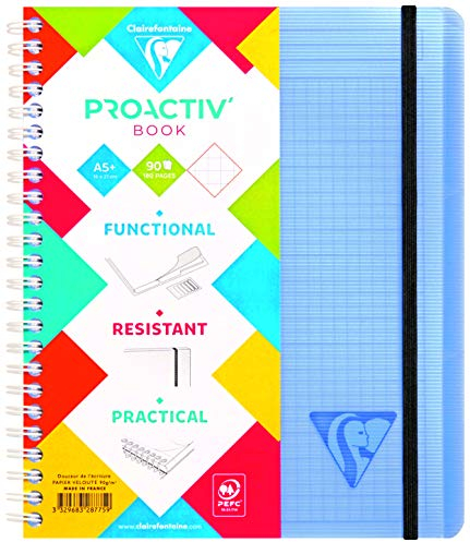 Clairefontaine 328775Cpack Linicolor Lot de 5 Cahiers Proactiv'Book - A5+ 16x21 cm - 160 Pages Détachables Petits Carreaux Cadrées Papier Blanc 90g - Couverture Polypro Transparent Couleurs Aléatoires