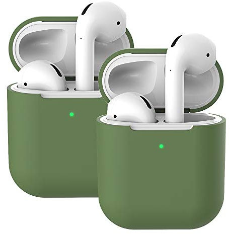 Molylove Compatibile con AirPods 2 Custodia in Silicone, 2X Case per Airpods Custodia Cover Custodia protettiva in silicone antiurto [Supporto ricarica wireless] (AirPods 2, Verde senape)