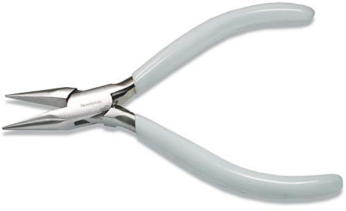 The Beadsmith 5 (130mm) Chain nose Plier, polished steel head, white PVC grip and double-leaf spring handle, jewelry making tool, 300 series