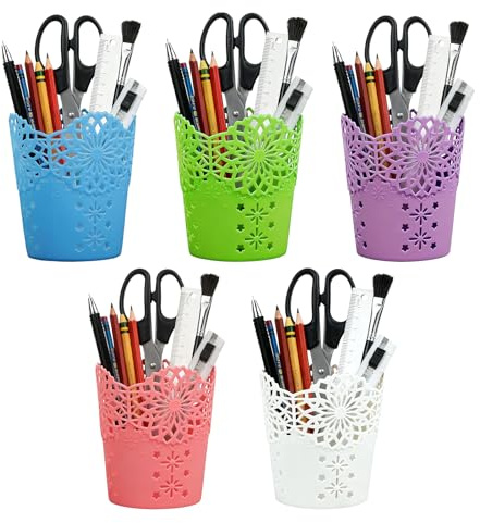 Lifreer 5 Pen & Pencil Pots for Desk, Hollow Pattern Pen & Pencil Holder | Desk Tidy Organisers, Office School Classroom Home Supplies, Makeup Brush Holder Desk Organiser Stationery Storage