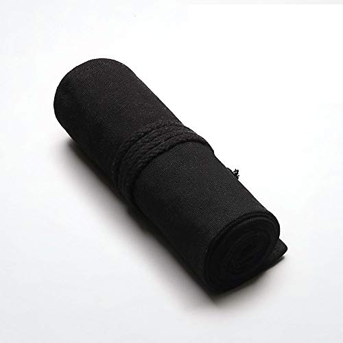 TopHomer Federmäppchen aus Segeltuch, aufrollbar, 72 Fächer, farbiges Federmäppchen für Künstler, Schule, Büro, Schwarz, 24 Holes, Modern
