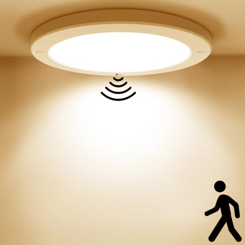 HiBay 18W Motion Sensor LED Ceiling Light Indoor PIR Panel Lights Round Ultra Slim Ceiling Lamps Warm White 240V for Hallway Stair Porch Toilet
