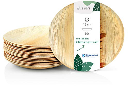 Wiseware Palmblatt Teller - Einwegteller rund - biologisch abbaubares Palmblattgeschirr - kompostierbares Partygeschirr - Bio Einweggeschirr (50, Ø 15 cm)