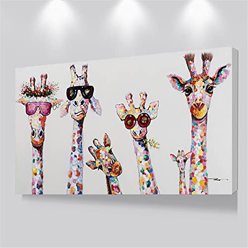 LLNN Neugierige Giraffenfamilie Leinwand Wandkunst Bilder -Canvas Druck Wandkunst Wanddekor Malerei für Wohnzimmer 60x120cm mit Rahmen