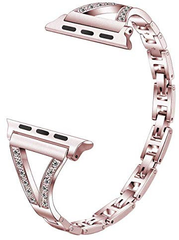 Correa Brillante Compatible con Apple Watch 9 41mm Band Rosa, Ajustable Pulsera con Diamante Brillante de Acero Inoxidable Brazalete Compatible con Apple Watch 38mm 40mm 41mm Series SE 8 7 6 5 4 3 2 1