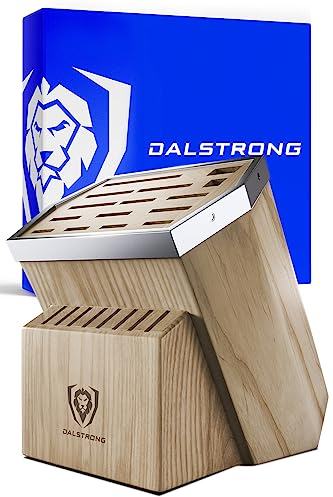 DALSTRONG Universal Knife Block - 23 Slots - Premium American Ash Wood - Aluminum Alloy Rim Kitchen Set - Lion Head Logo Badge - Premium Craftsmanship Knife Set - Angled For Ergonomics - Cleans Easily