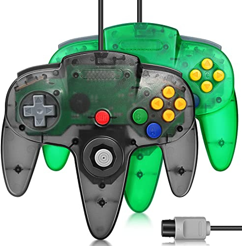 FISUPER Mando con cable N64 clásico Gamepad Joystick para consola N64 (negro transparente + verde transparente)