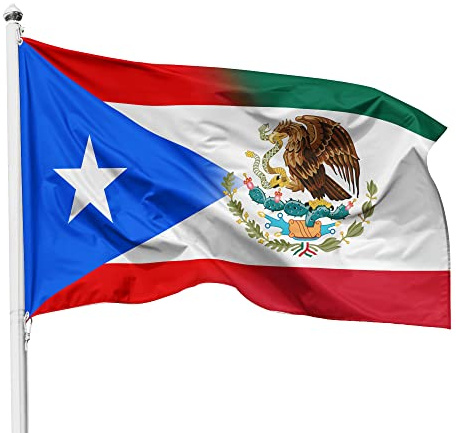 Drapeau du Mexique Porto Rico - 9,5 x 1,5 m - En nylon - 2 œillets en laiton - Pour intérieur et extérieur - 9,5 x 1,5 m